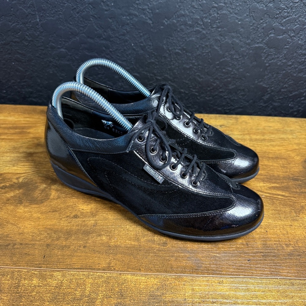 Mephisto Relax Black Patent Leather Suede Lace Up Wedge Shoes Womens Size 8